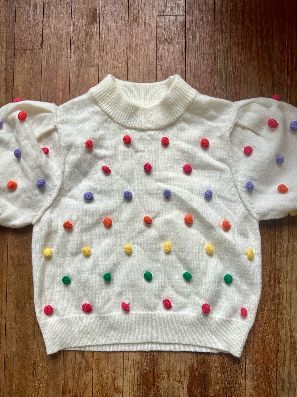 Peach Love California White Pom-Pom Short Sleeve Sweater